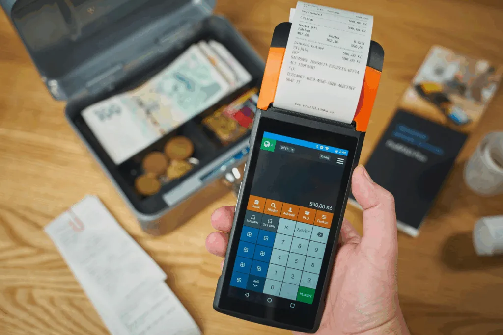 trabajador emitiendo un ticket (factura simplificada) con el nuevo sistema VERIFACTU de la Agencia Tributaria