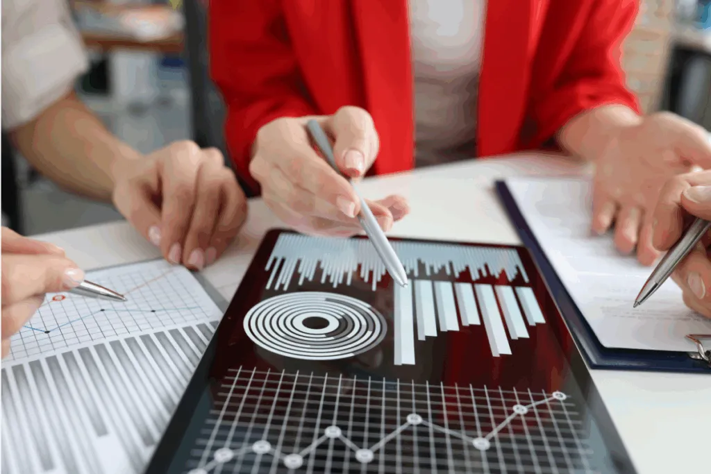 varios trabajadores de una empresa revisando KPIs para analizar y tratar los datos y definir estrategias