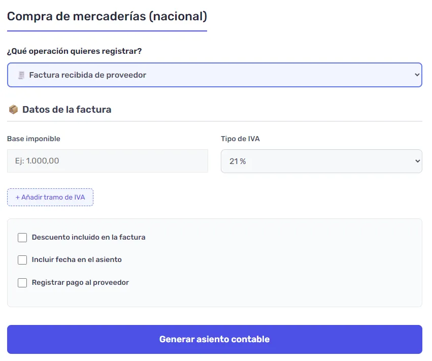 Cómo contabilizar la compra de mercaderías 2 simulador de asientos contables de compra de mercaderias.png