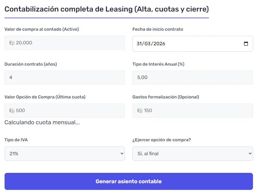Cómo contabilizar una licencia de software - Asiento contable y ejemplos 2 simulador de asientos contables de un leasing.png