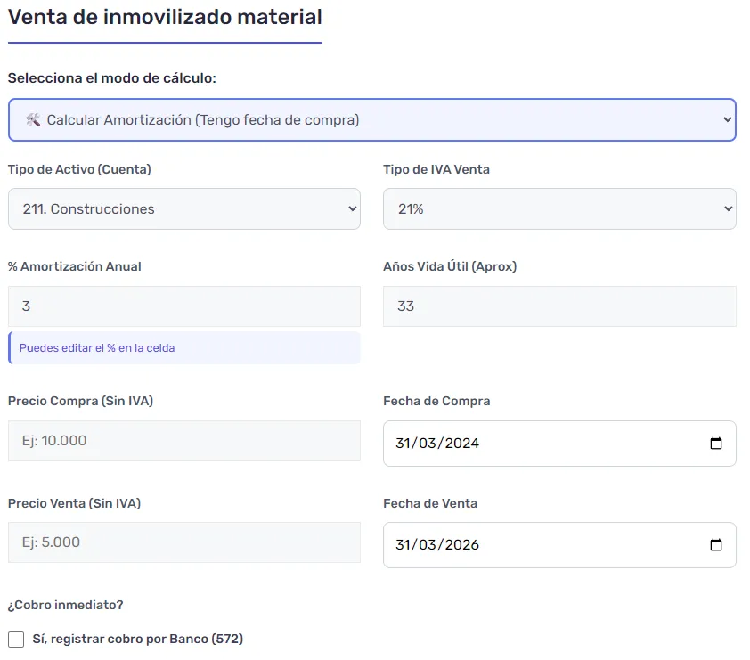 Cómo contabilizar la venta de un inmovilizado | Asientos contables y ejemplos 2 simulador de asientos contables de venta de inmovilizado.png